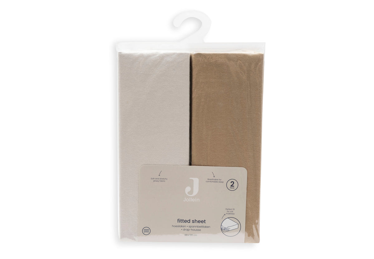 Jollein Dra-på-lakan Jersey 60x120cm Hazel/Oatmeal (2pack)
