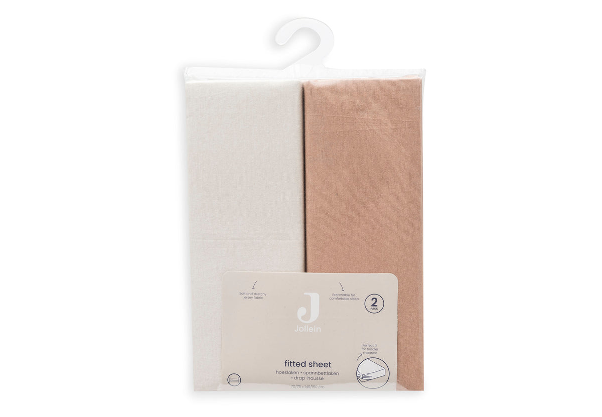 Jollein Dra-på-lakan Jersey 70/75x140/150cm L.Terra/Oatmeal (2pack)