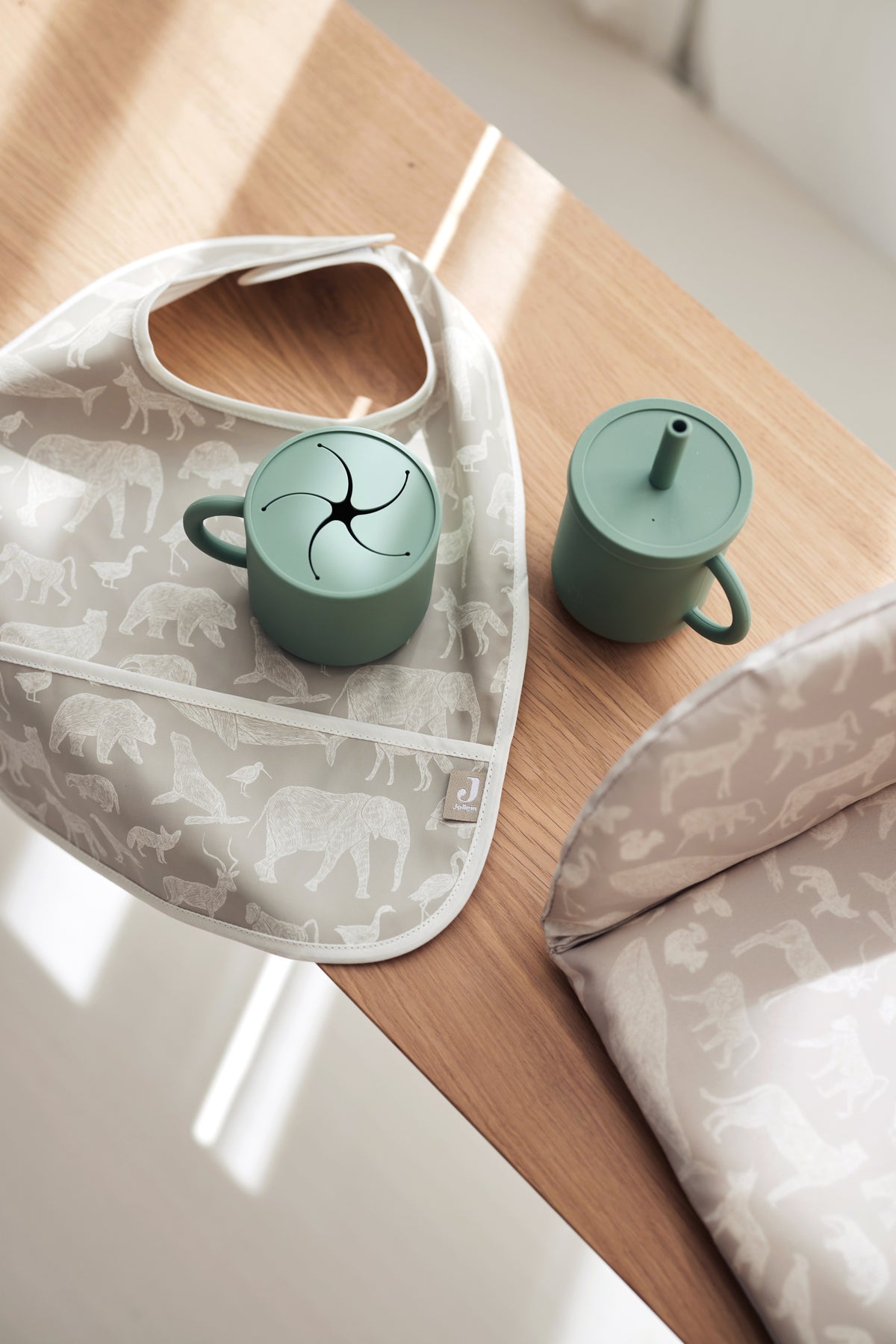 Jollein Haklapp Vattentät Animals Olive green (2pack)