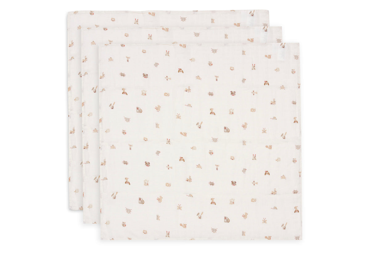 Jollein Muslinfilt 70x70cm Animal Friends (3pack)