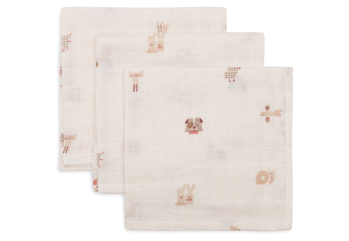 Jollein Muslin Tvättlapp 31x31cm Animal Friends (3pack)