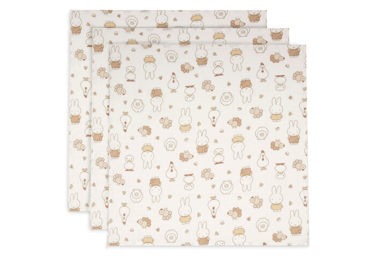 Jollein Muslinfilt 70x70cm Miffy Family Farm (3pack)
