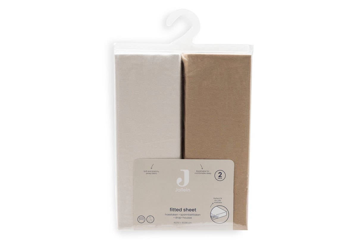 Jollein Dra-på-lakan Jersey 40/50x80/90cm Hazel/Oatmeal (2pack)