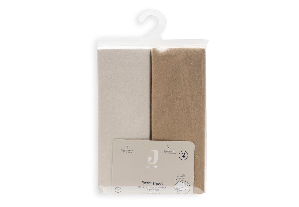 Jollein Dra-på-lakan Jersey 70/75x140/150cm Hazel/Oatmeal (2pack)