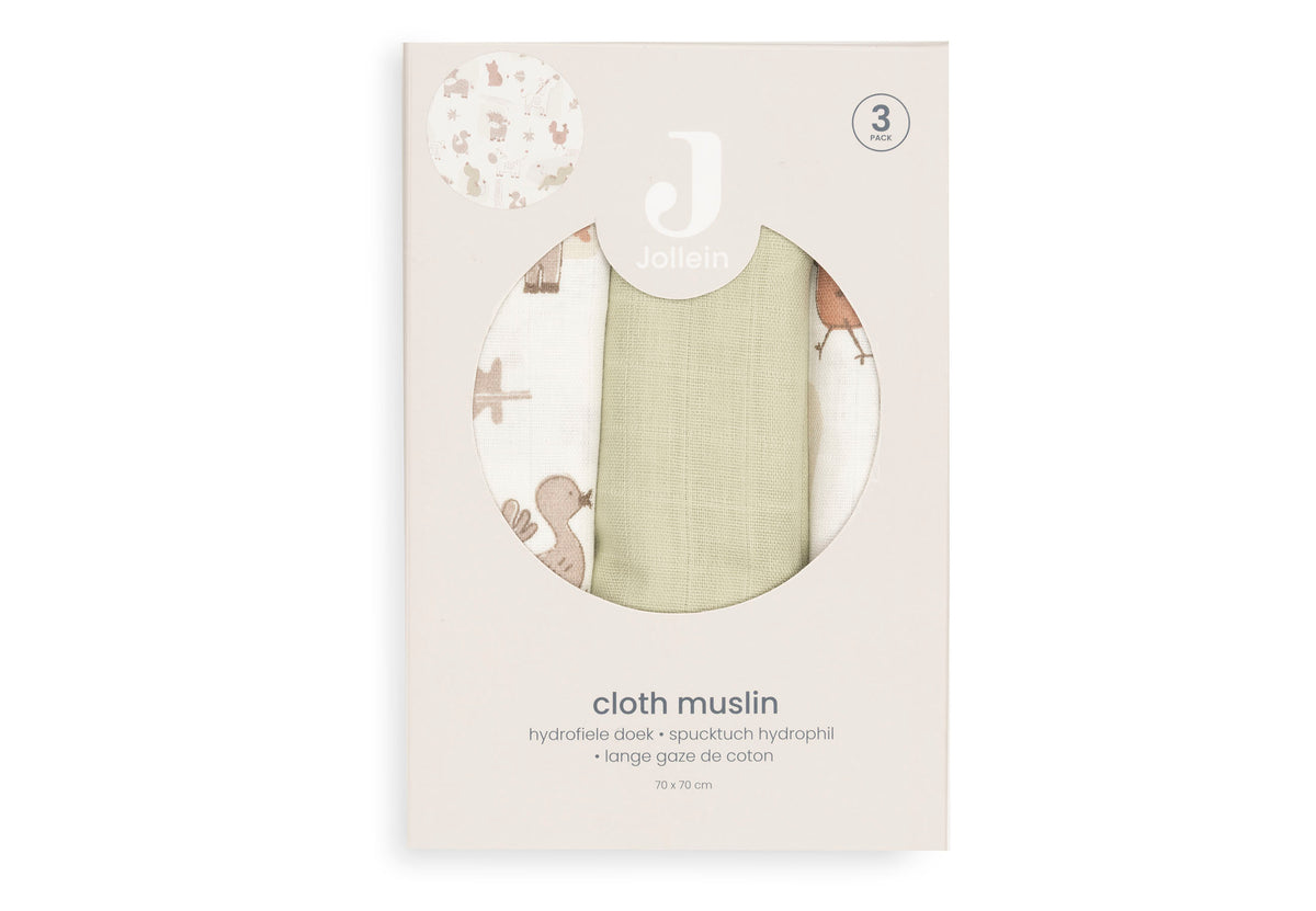Jollein Muslinfilt 70x70cm Barn Buddies (3pack)