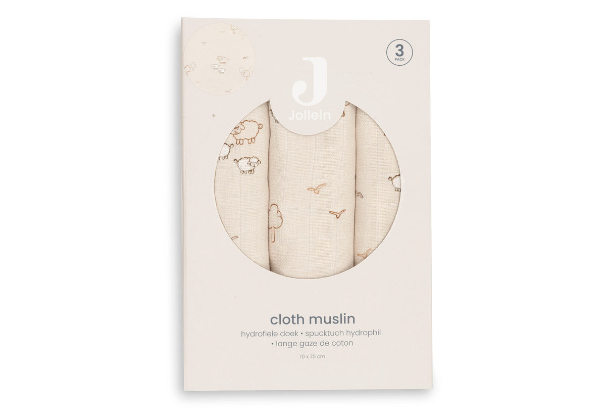 Jollein Muslinfilt 70x70cm Woolly (3pack)
