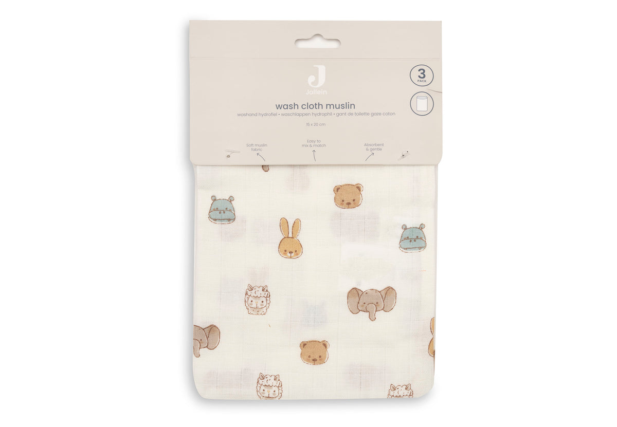 Jollein Tvättvante Muslin 15x20cm Jollies (3pack)