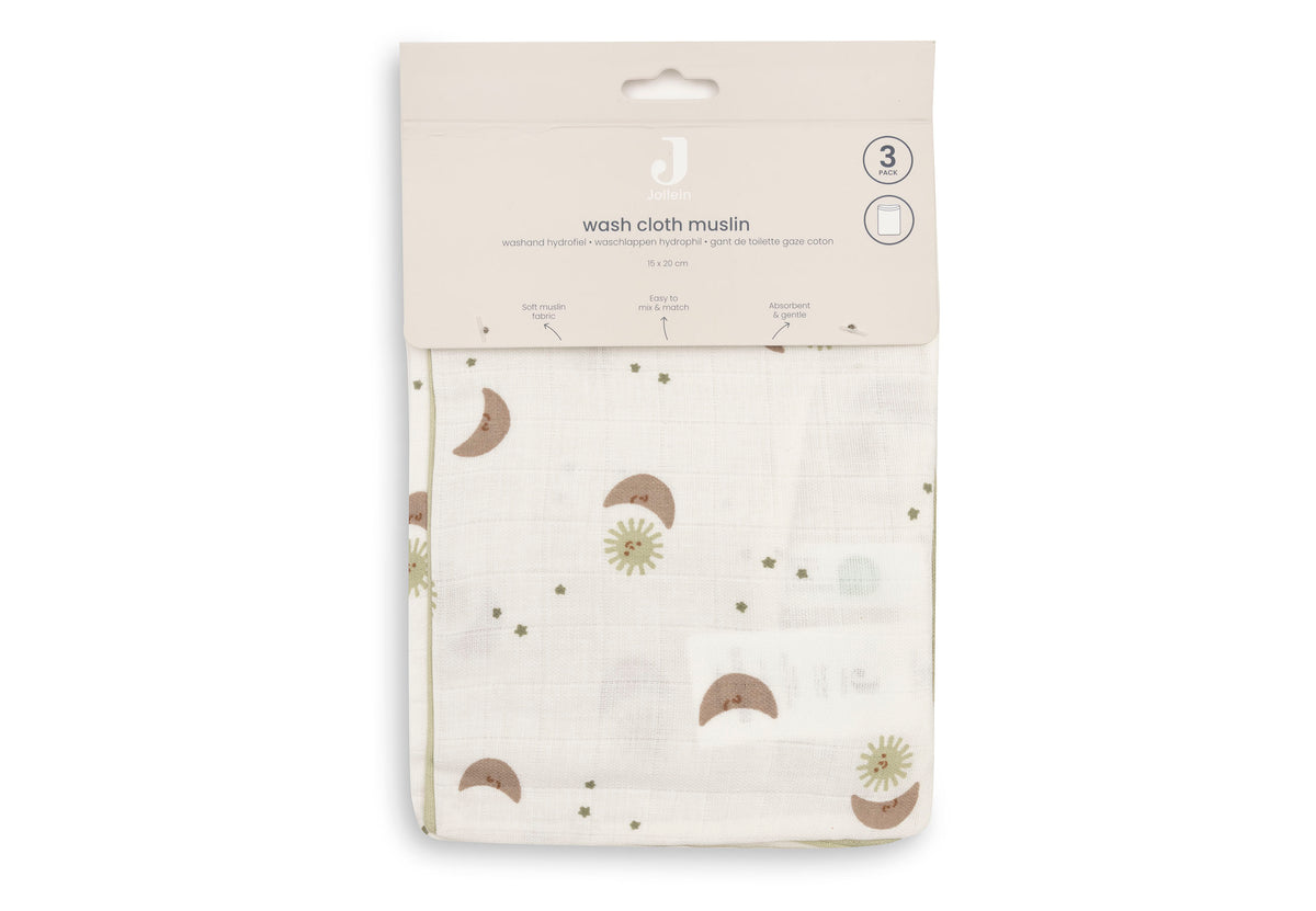 Jollein Tvättvante Muslin 15x20cm Over the Moon (3pack)