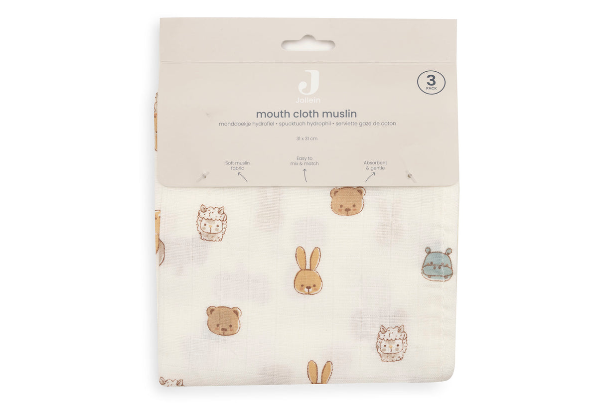 Jollein Tvättlapp i Muslin 31x31cm Jollies (3pack)