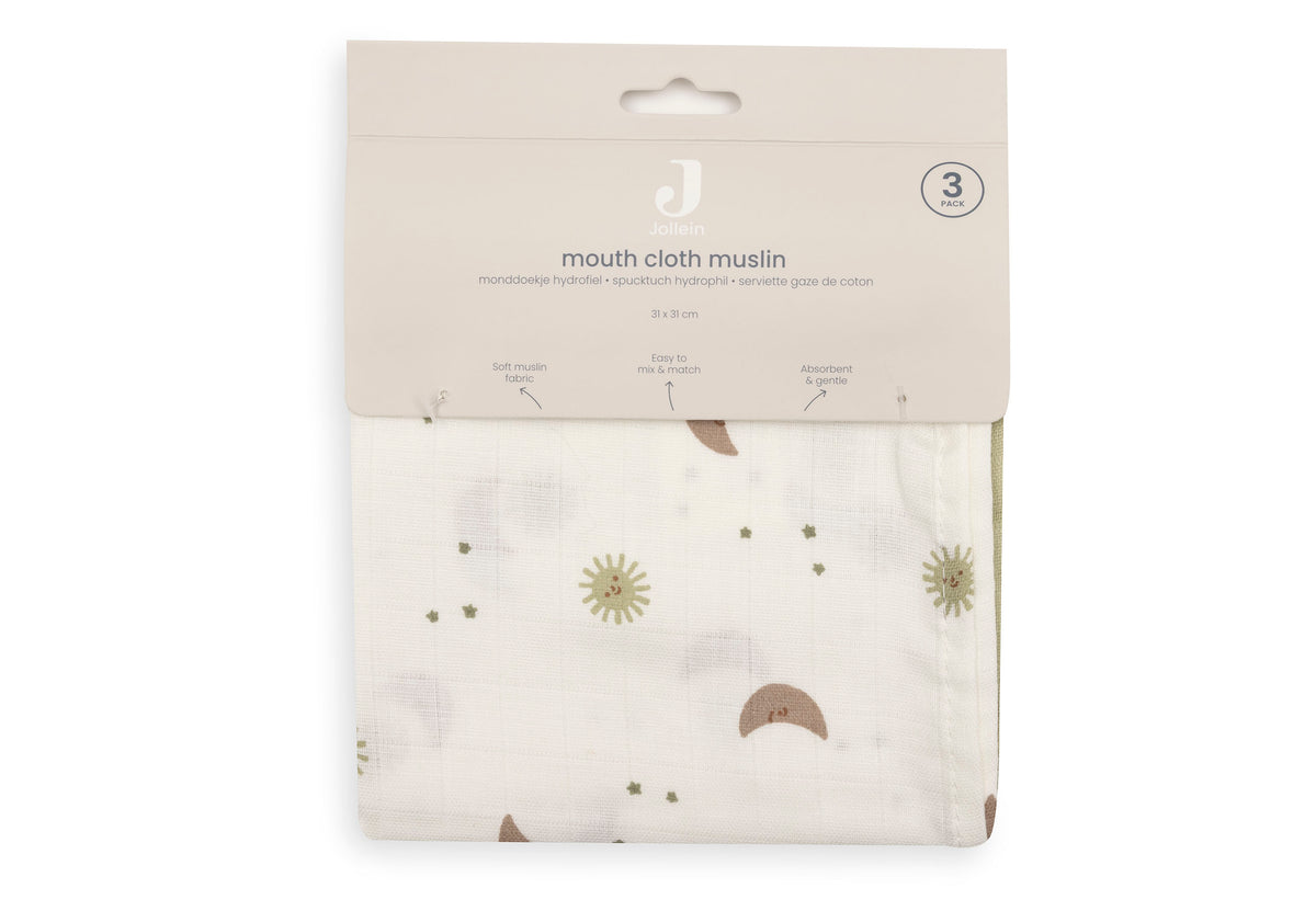 Jollein Tvättlapp i Muslin 31x31cm Over the Moon (3pack)