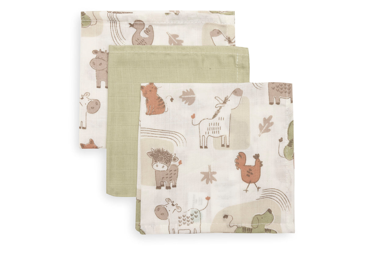 Jollein Tvättlapp i Muslin 31x31cm Barn Buddies (3pack)