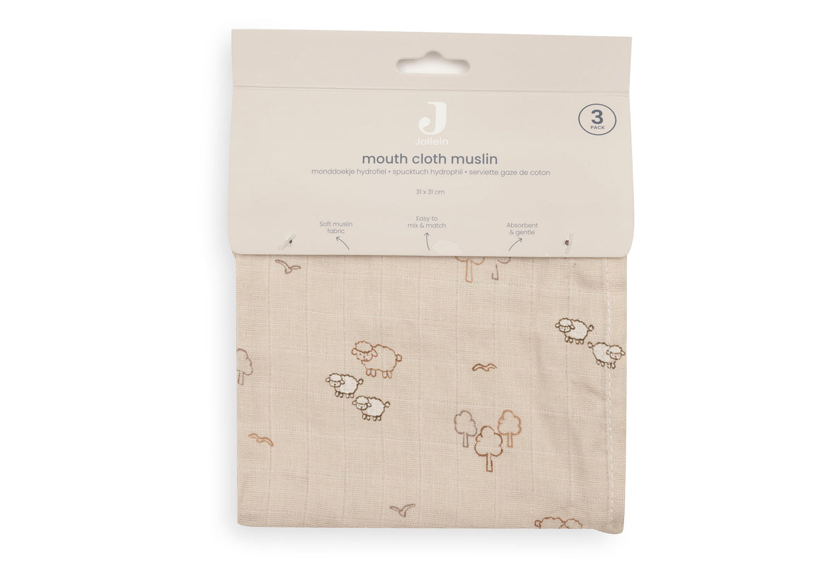 Jollein Tvättlapp i Muslin 31x31cm Woolly (3pack)