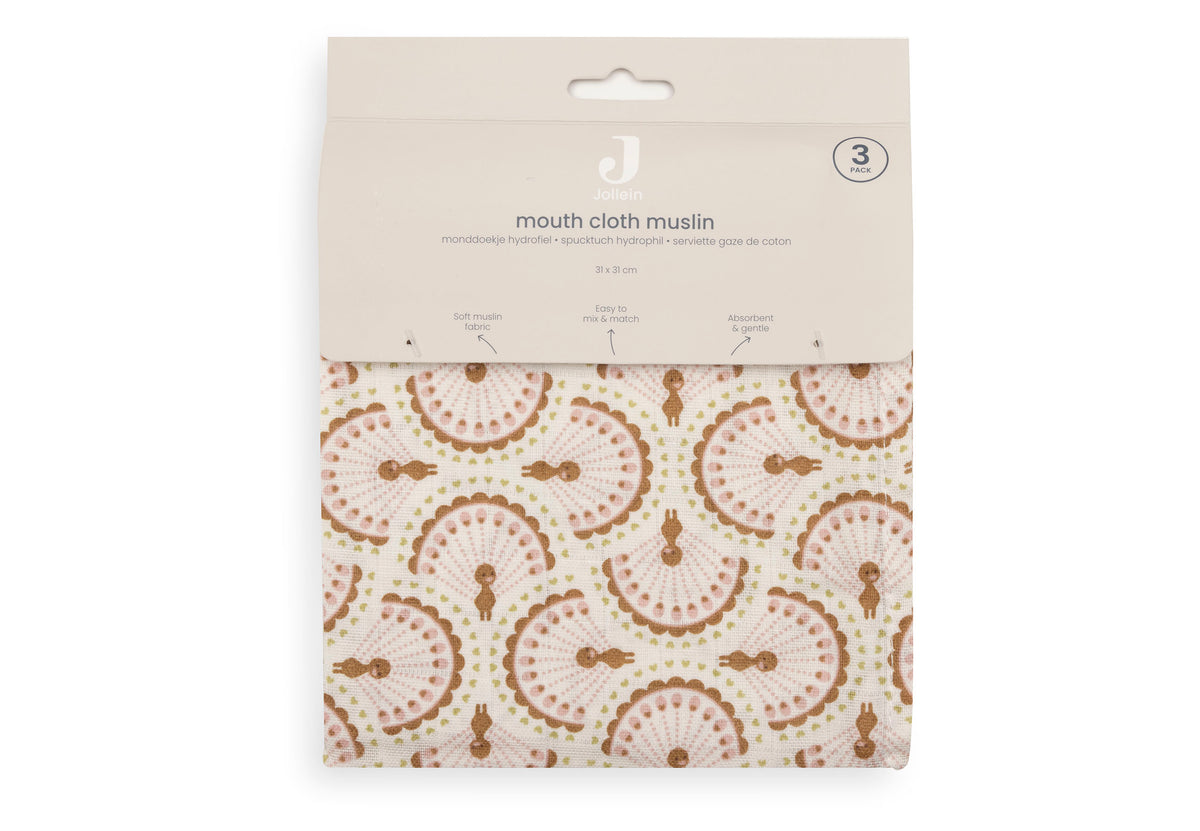 Jollein Tvättlapp i Muslin 31x31cm Soft Plumes (3pack)